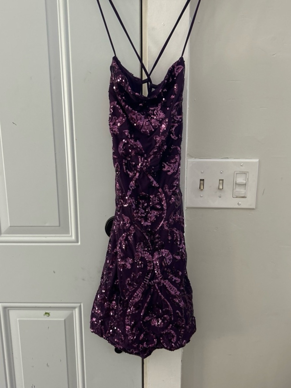 Purple Sequin Spaghetti-Strap Dress